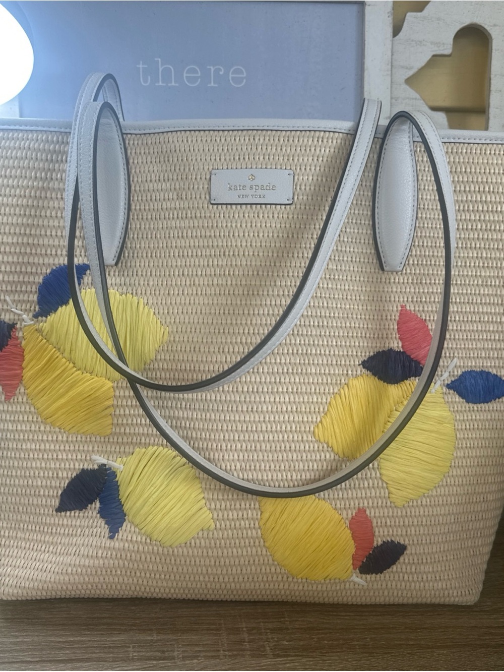 Kate Spade New York Ash Straw Lemon Zest Large Tote Bag 0421-200